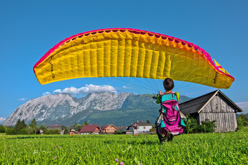 Paraglider make some ground handling