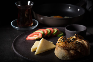 travel concept setup with traditional turkish breakfast