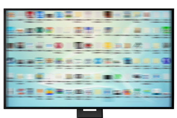 monitor with the included operating system isolated on a white background, a mess on your desktop computer, a concept of confusion, low focus