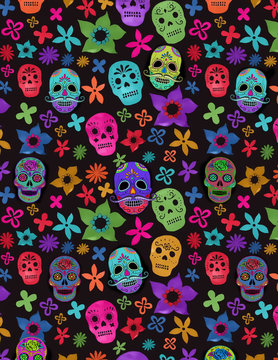 Fondo negro con calaveras de colores 