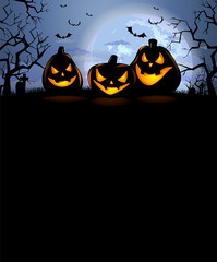 Halloween background with scary pumpkins