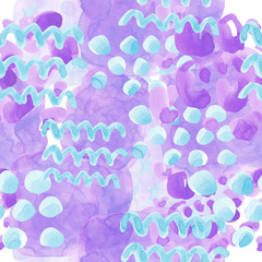 seamless fairy pattern. watercolor stains, dots, splashes, spots blue, purple