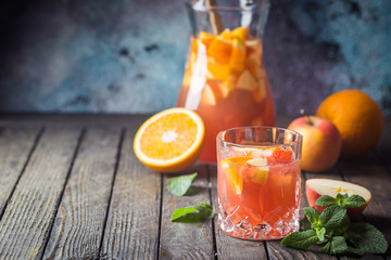 Sangria or punch with fruits