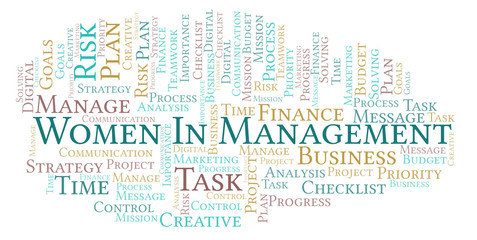 Women In Management word cloud, made with text only.