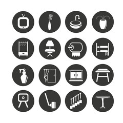 furniture and home appliance icon in circle buttons