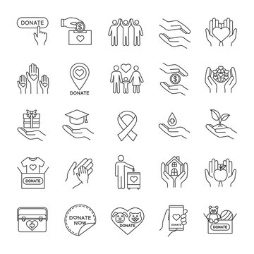 Charity linear icons set