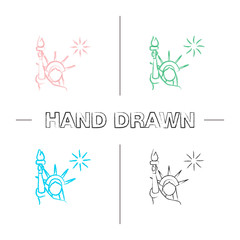 The Statue of Liberty hand drawn icons set