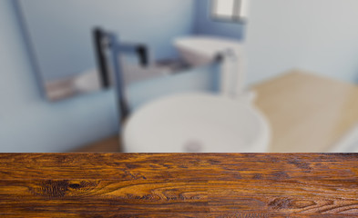 blank wooden table. Flooring. Scandinavian bathroom, classic  vintage interior design. 3D rendering.