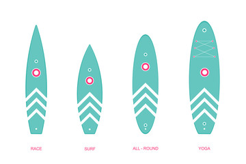 Set of sup boards. Sports sports and recreation on the water. Icon. Vector illustration