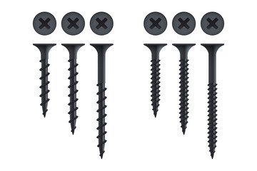 Set of self-tapping screws for wood and metal, isolated on white
