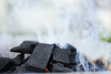 Smoke from burning charcoal