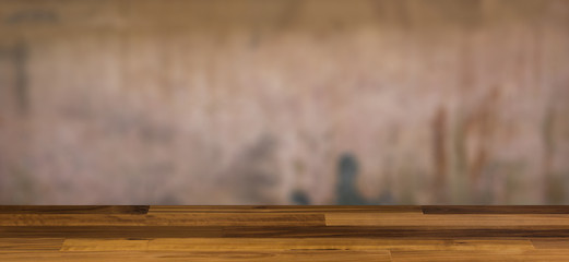 blank wooden table. Flooring. Texture of an old wall. Decayed plaster. Mockup. Background