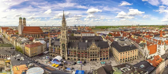 Foto op Canvas Munich Germany, aerial view panorama city skyline at Marienplatz new Town Hall Square © Noppasinw