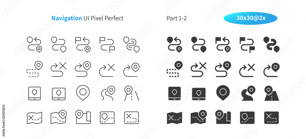 Poster navigation ui pixel perfect well-crafted vector thin line and solid icons 30 2x grid for web graphic