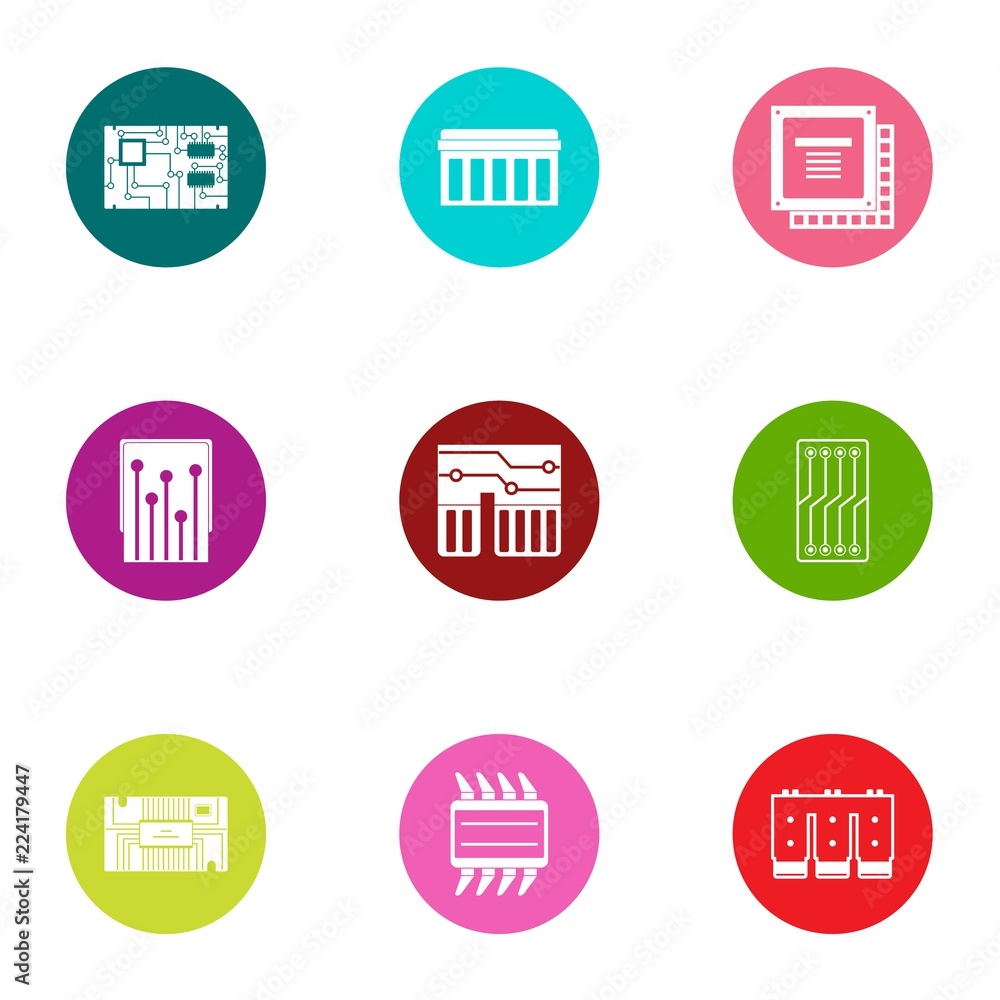 Poster integrated circuit icons set. flat set of 9 integrated circuit vector icons for web isolated on whit