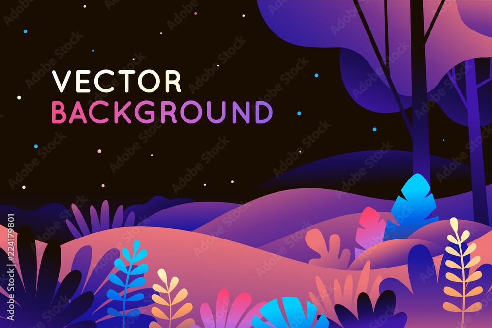 Poster Vector illustration in trendy flat style and bright vibrant gradient colors - background with copy space for text