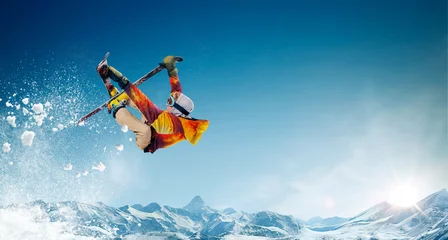 Abwaschbare Fototapete Skiing. Jumping skier. Extreme winter sports. © VIAR PRO studio