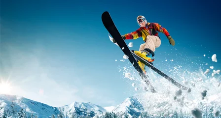 Deurstickers Skiing. Jumping skier. Extreme winter sports. © VIAR PRO studio