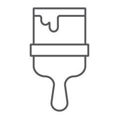 Paint brush thin line icon, tool and repair, painter sign, vector graphics, a linear pattern on a white background.