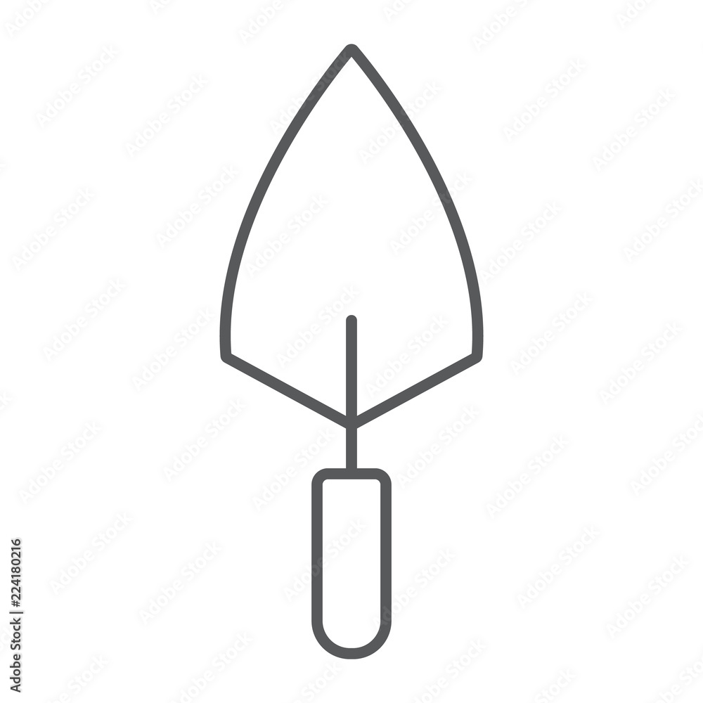 Poster trowel thin line icon, tool and repair, bricklayer sign, vector graphics, a linear pattern on a whit