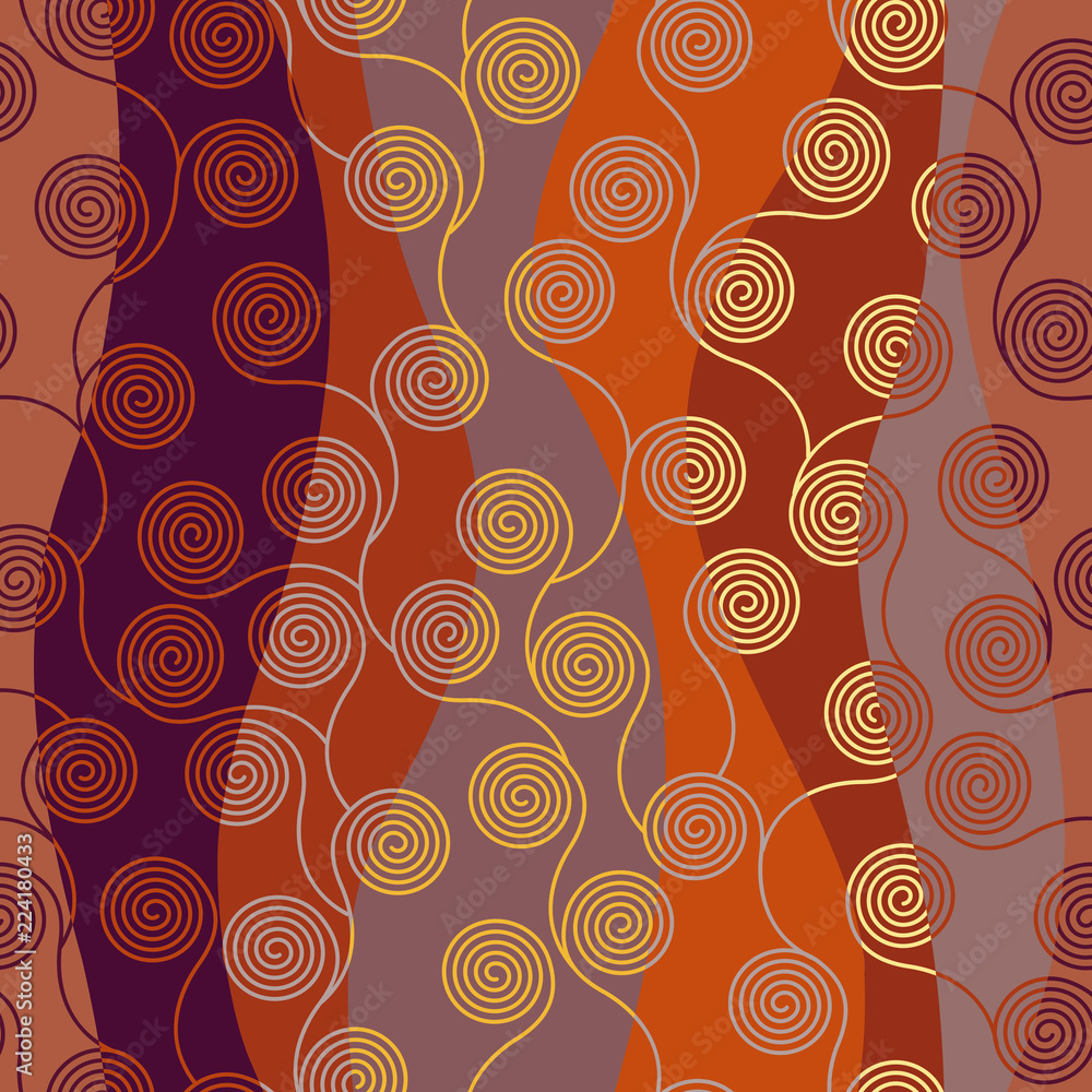 Poster seamless brown patchwork pattern. curly waves pattern in art nouveau style. vector illustration.