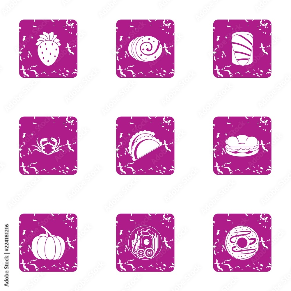 Poster useful nutrient icons set. grunge set of 9 useful nutrient vector icons for web isolated on white ba