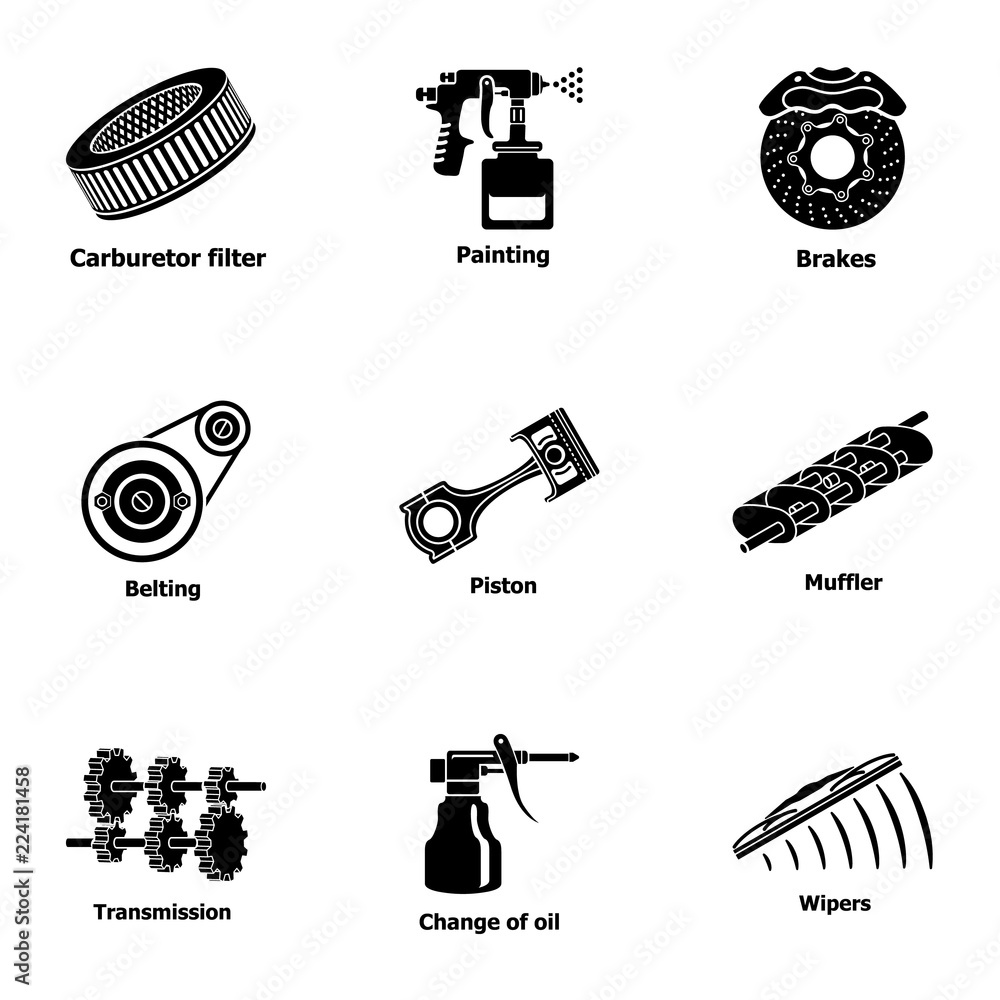 Poster fix machinery icons set. simple set of 9 fix machinery vector icons for web isolated on white backgr