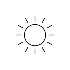 Obraz premium Sun line icon, outline vector sign, linear style pictogram isolated on white. Sunny weather symbol, logo illustration. Pixel perfect
