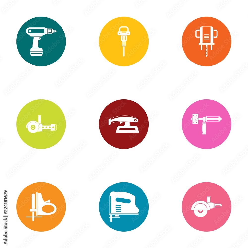 Poster wood processing icons set. flat set of 9 wood processing vector icons for web isolated on white back
