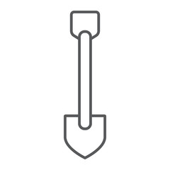 Shovel thin line icon, equipment and tool, agriculture sign, vector graphics, a linear pattern on a white background.