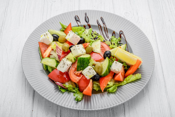 Healthy food, greek salad with vegetables and spices