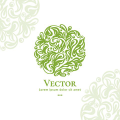 Green leaf emblem. Elegant, classic elements. Can be used for jewelry, beauty and fashion industry. Great for logo, monogram, invitation, flyer, menu, brochure, background, or any desired idea.