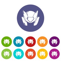 Motorcycle helmet design icons color set vector for any web design on white background