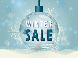 Vector illustration of winter sale poster template.