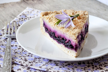 Piece of blueberry cake on a plate