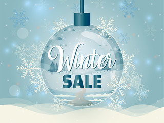 Vector illustration of winter sale poster template.