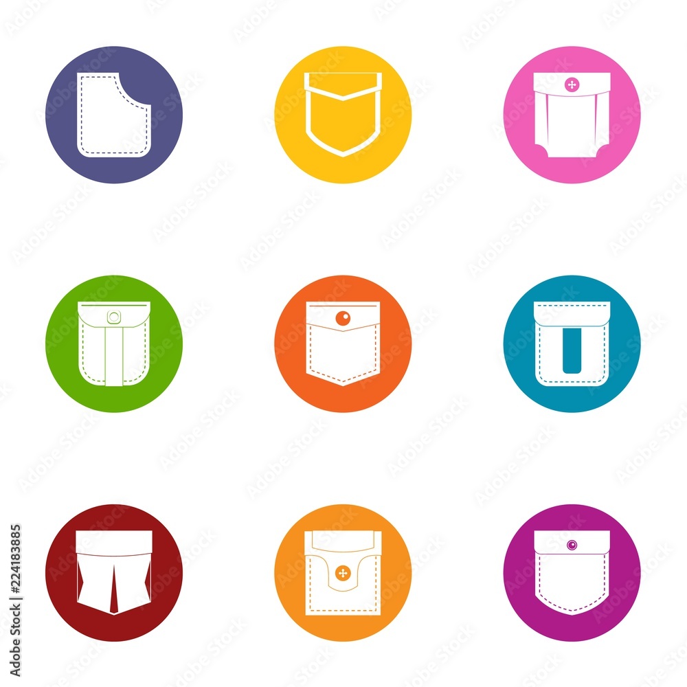 Poster patch pocket icons set. flat set of 9 patch pocket vector icons for web isolated on white background