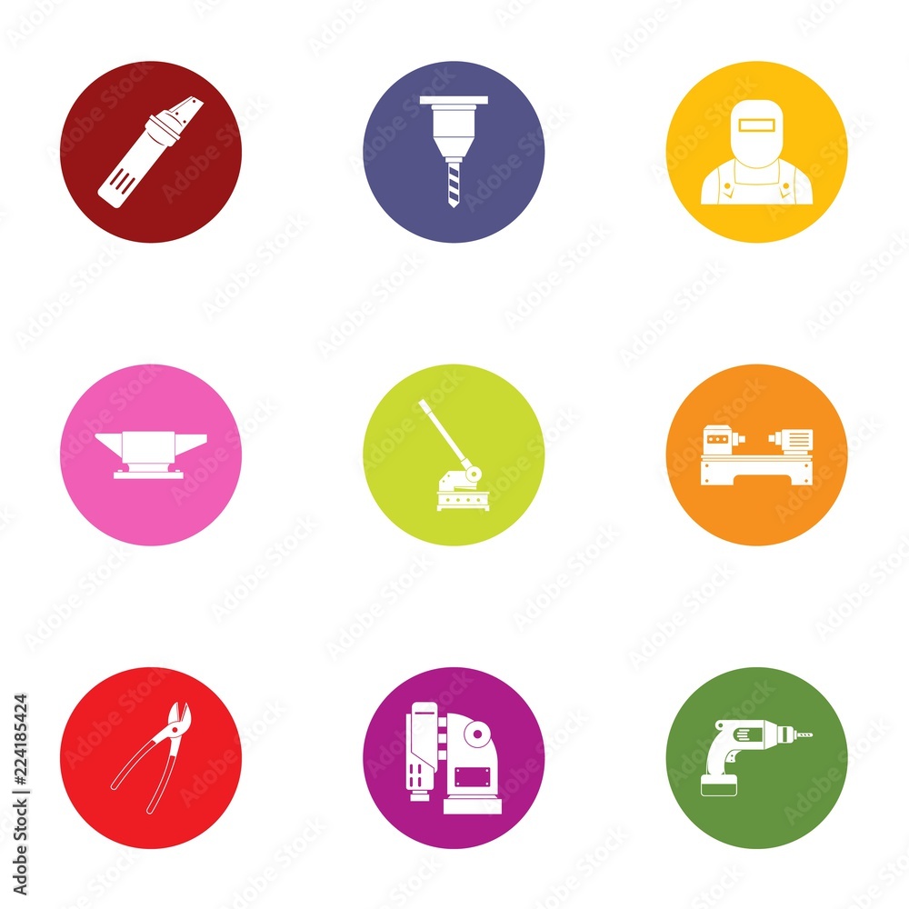 Poster modern forging icons set. flat set of 9 modern forging vector icons for web isolated on white backgr