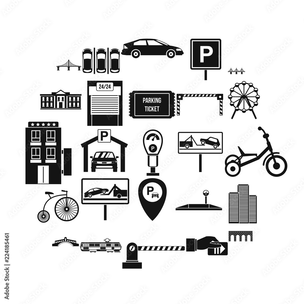 Poster parking area icons set. simple set of 25 parking area vector icons for web isolated on white backgro