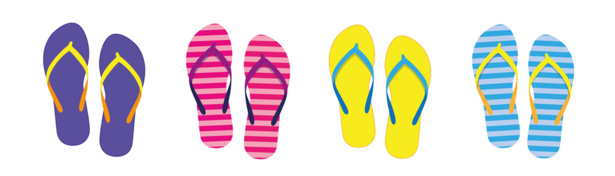 set with colorful summer flip flops for beach holiday