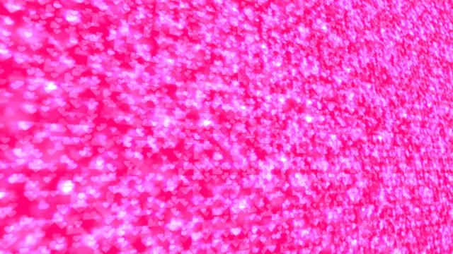 Abstract valentine love heart perspective view pink color glowing pattern background panning moving, seamless looping animation 4K