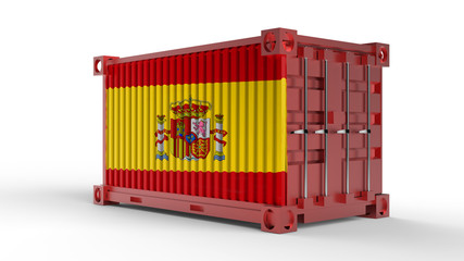 3d rendering of a shipping cargo container with Spain Flag