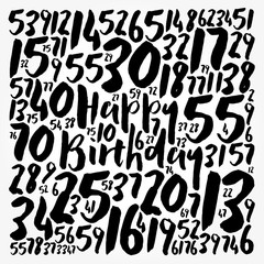 Happy Birthday word cloud collage with numbers, holiday concept background