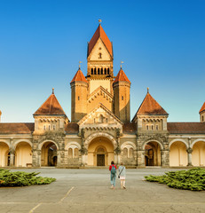 Architecture of famous chapel and crematory complex in South Cemetery in Leipzig, Germany