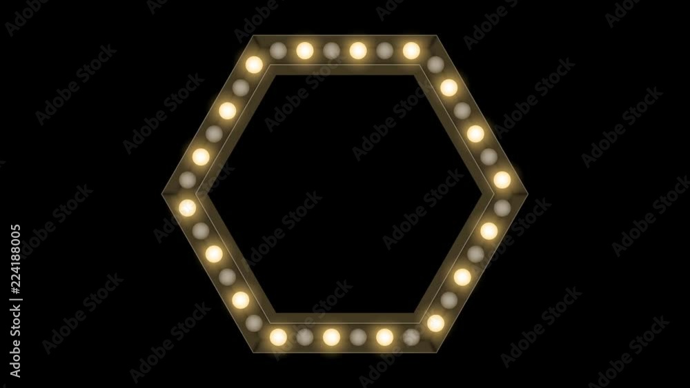 Aufkleber tunnel incandescent light bulb box frame hexagon shape blink moving pattern, retro 3d virtual style 