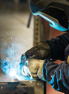 Metal welding process. Close-up.
