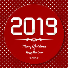 Origami 2019 symbol on a red background with polka dots.