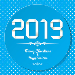 Origami 2019 symbol on a blue background with polka dots.