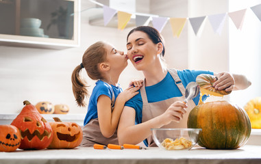 family preparing for Halloween.