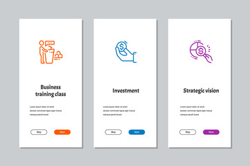 Business training class, Investment, Strategic vision onboarding screens